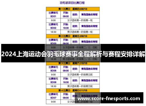 2024上海运动会羽毛球赛事全程解析与赛程安排详解